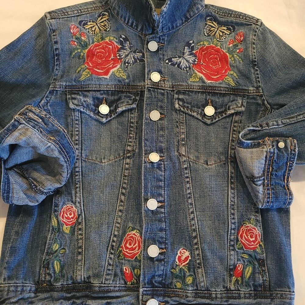Blank NYC Floral Rose Butterfly Embroidered Distressed Denim Jean Jacket✨️XS - Picture 15 of 16